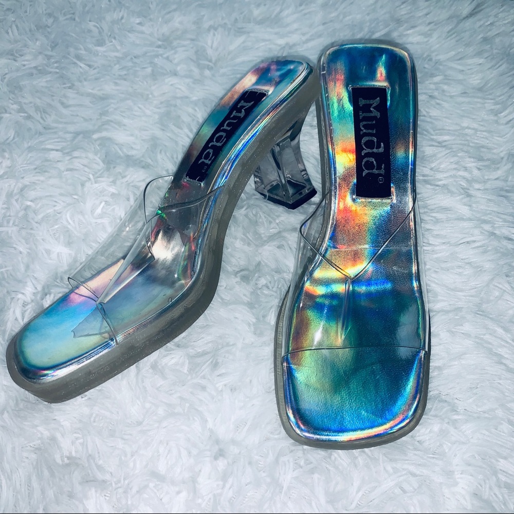 Mudd iridescent holographic y2k 90s sandals heels - Picture 1 of 7